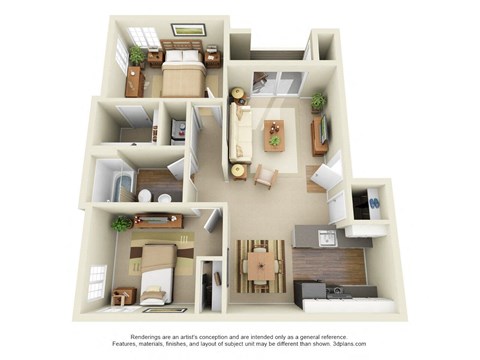 Floor plan for 2 beds, 1 bath, 820 sqft